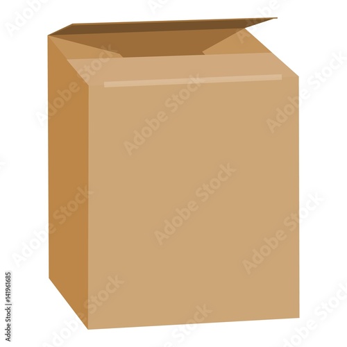 Opened brown rectangle box mockup, realistic style