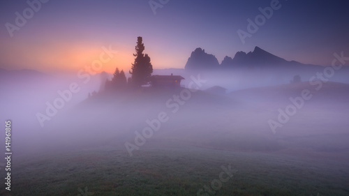 Misty mountain scenery at beautiful sunrise