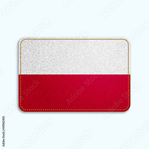 National flag of Poland with denim texture and orange seam. Realistic image of a tissue made in vector illustration.