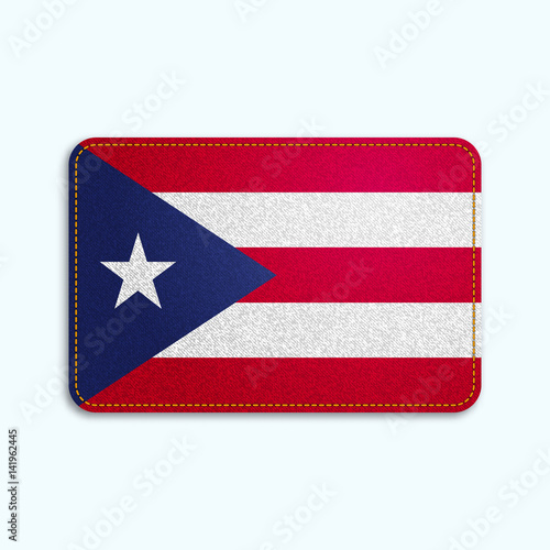 National flag of Puerto Rico with denim texture and orange seam. Realistic image of a tissue made in vector illustration.