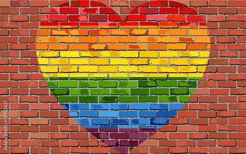 LGBT heart on brick wall - Illustration, 
Symbol of gay and lesbian love
