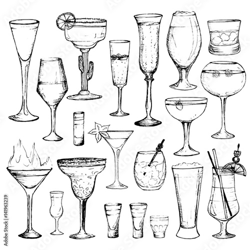 Cocktails - set of 20 hand-drawn drinks