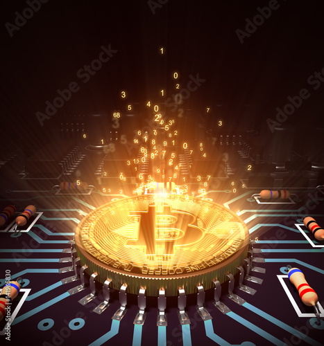 Concept Of Bitcoin Like A Computer Processor With Magic Digital Light