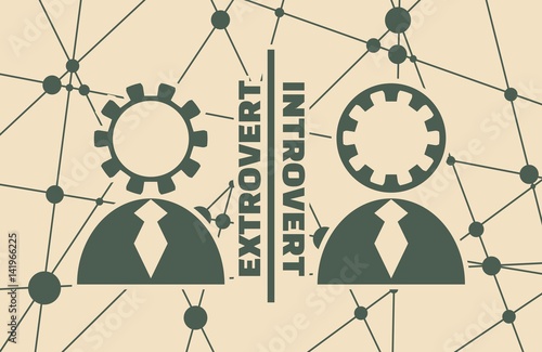 extrovert vs introvert simple icon metaphor. image relative to human psychology. Molecule And Communication Background. Connected lines with dots.