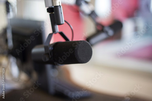 Microphone in studio for radio broadcasting
