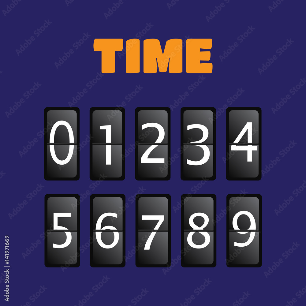 Wall flap counter clock template. Time clock vector Wall flap counter clock template. Time clock vector