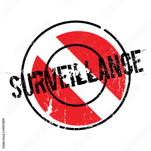 Surveillance rubber stamp. Grunge design with dust scratches. Effects can be easily removed for a clean, crisp look. Color is easily changed.