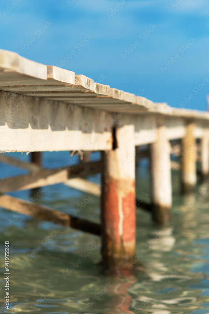 Wooden pier in the Mediterranean sea.