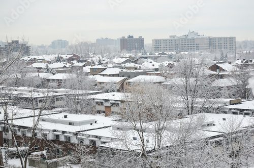 Photography Expensive Condo buildings under snow  in Montreal downtown in winter time