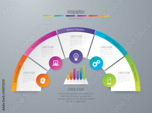 Infographics design vector and business icons with 5 options.