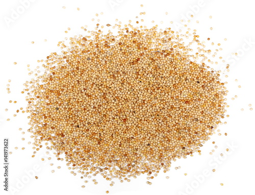 pile millet isolated on white background, top view