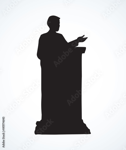 Speaker at podium. Vector drawing