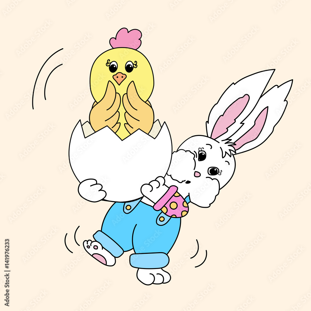 Easter bunny holding a chick