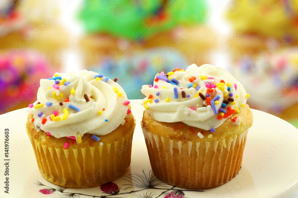 Cupcakes desert on a blure unfocus cake background