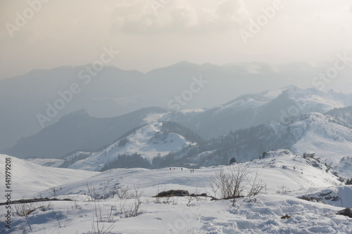 Snowy Winter Landscape on Italian Alps at Sunset