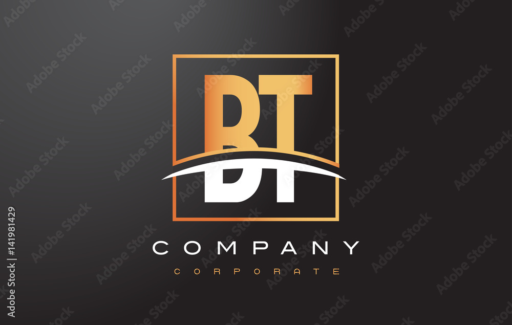 Vecteur Stock BT B T Golden Letter Logo Design with Gold Square and ...