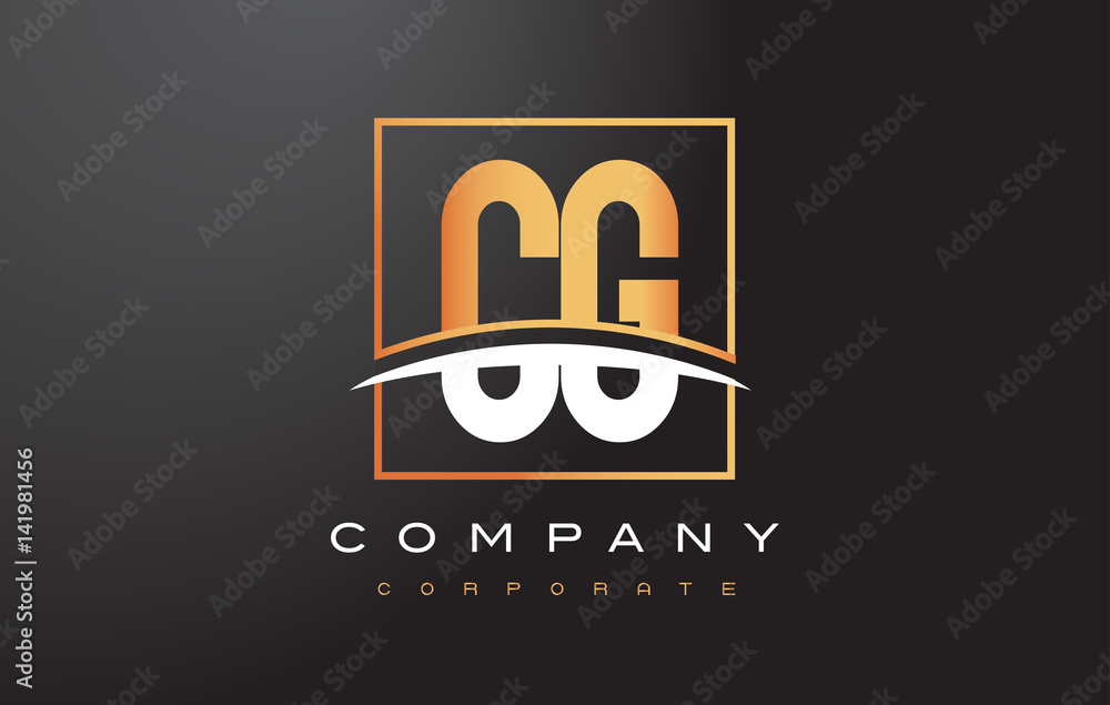 CG C G Golden Letter Logo Design with Gold Square and Swoosh. CG C G Golden Letter Logo Design with Gold Square and Swoosh.