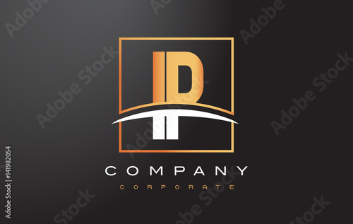 IP I P Golden Letter Logo Design with Gold Square and Swoosh.