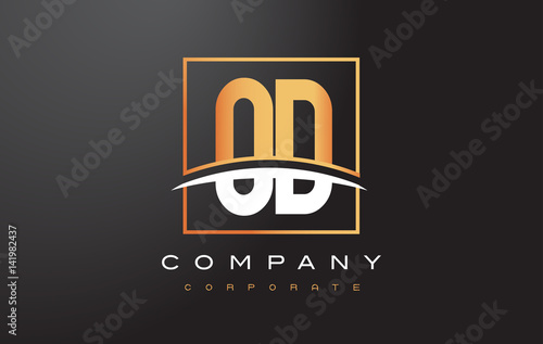 OD O D Golden Letter Logo Design with Gold Square and Swoosh.