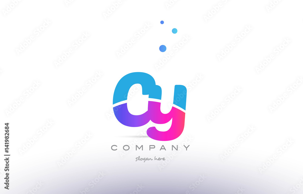 cy c y  pink blue white modern alphabet letter logo icon template