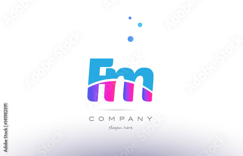 fm f m pink blue white modern alphabet letter logo icon template