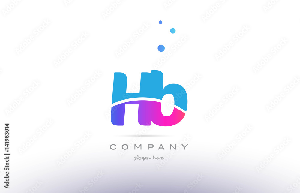 hb h b  pink blue white modern alphabet letter logo icon template