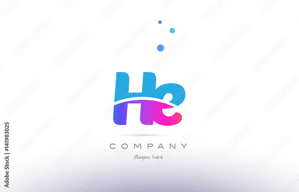 he h e  pink blue white modern alphabet letter logo icon template