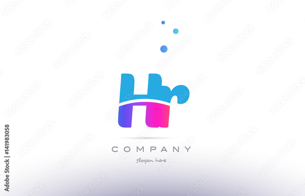 hr h r  pink blue white modern alphabet letter logo icon template