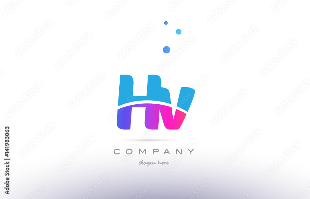 hv h v  pink blue white modern alphabet letter logo icon template