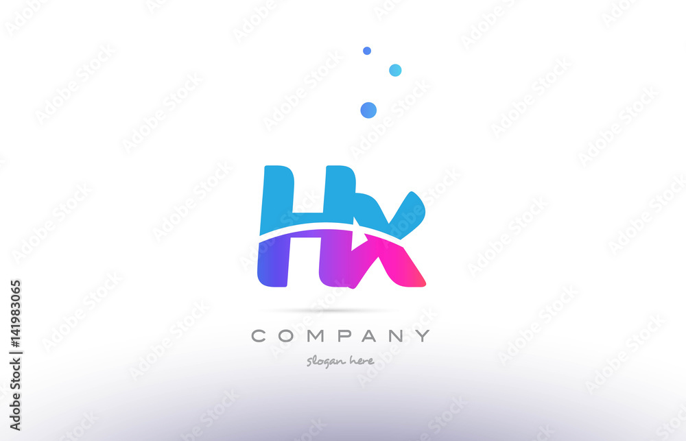 hx h x  pink blue white modern alphabet letter logo icon template