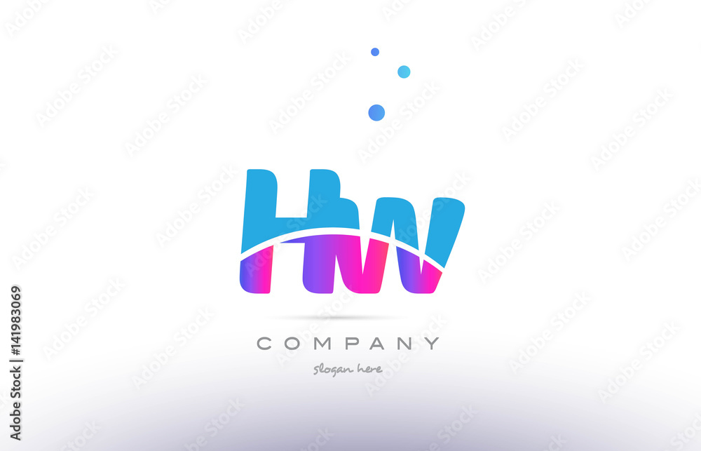 hw h w  pink blue white modern alphabet letter logo icon template