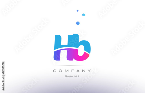 hb h b  pink blue white modern alphabet letter logo icon template