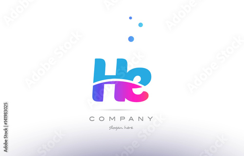 he h e  pink blue white modern alphabet letter logo icon template