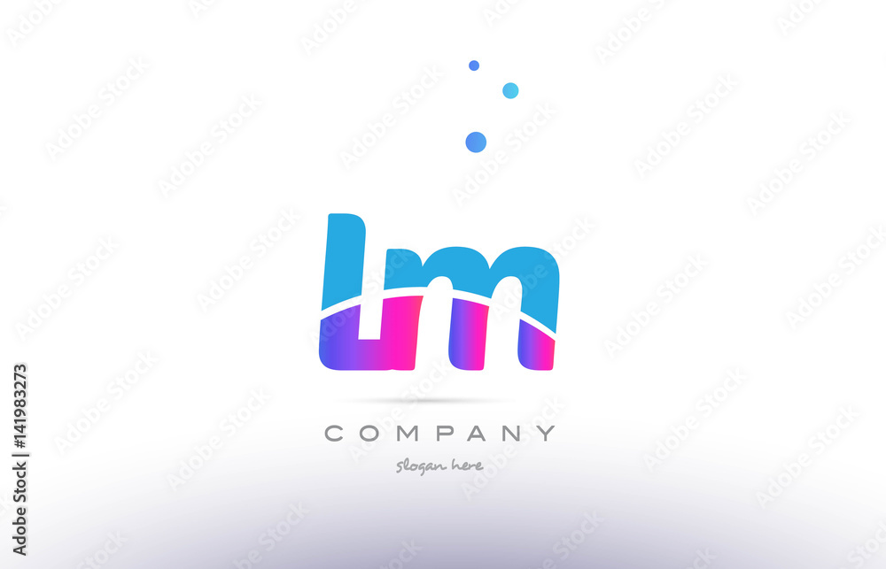 lm l m  pink blue white modern alphabet letter logo icon template