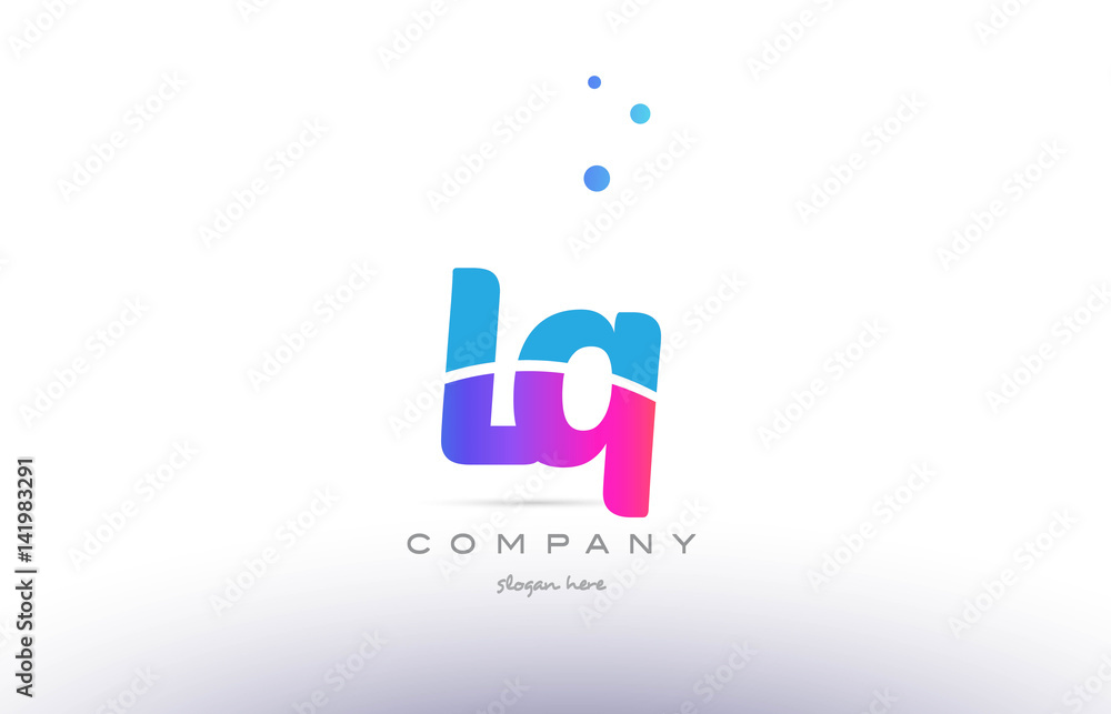 lq l q  pink blue white modern alphabet letter logo icon template