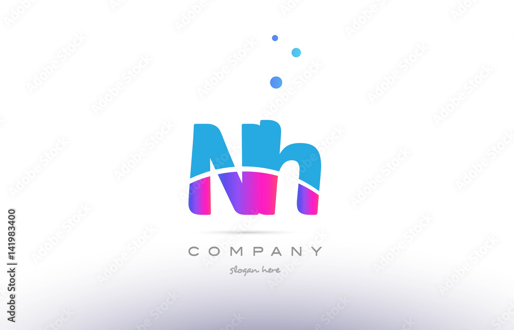 nh n h  pink blue white modern alphabet letter logo icon template