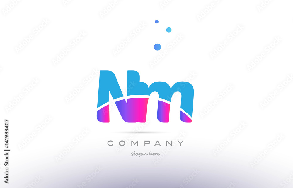 nm n m  pink blue white modern alphabet letter logo icon template