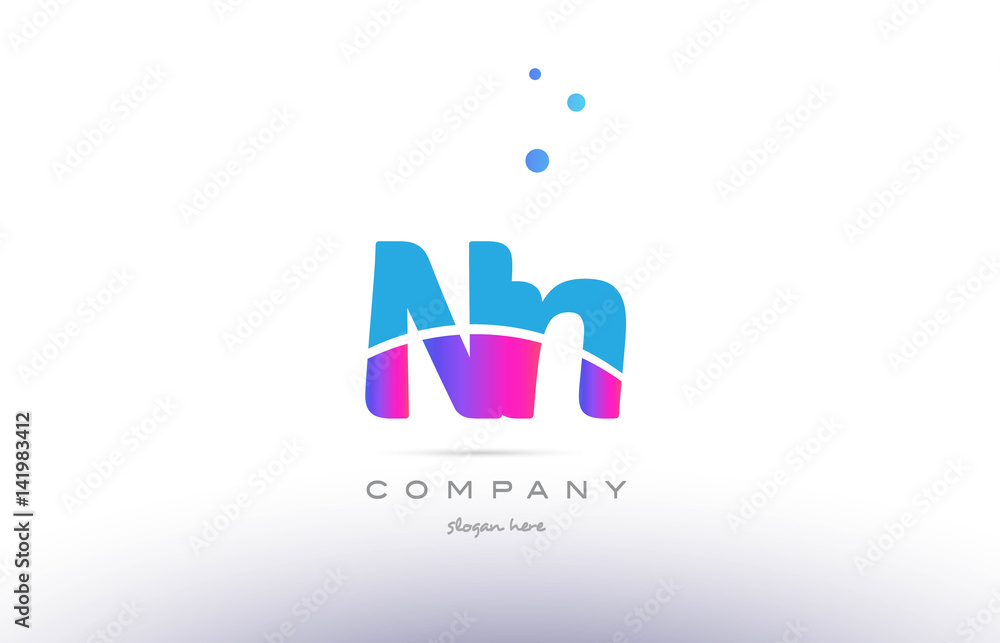 nn n  pink blue white modern alphabet letter logo icon template