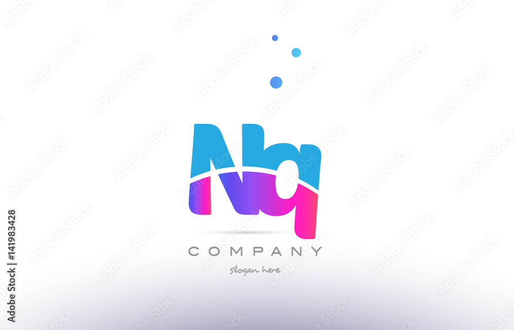 nq n q  pink blue white modern alphabet letter logo icon template