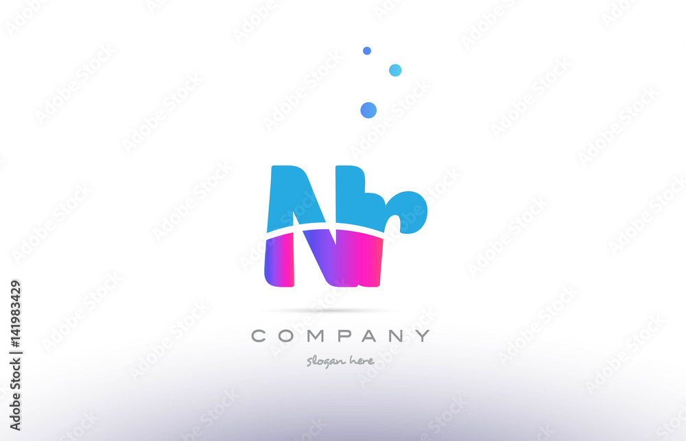 nr n r  pink blue white modern alphabet letter logo icon template