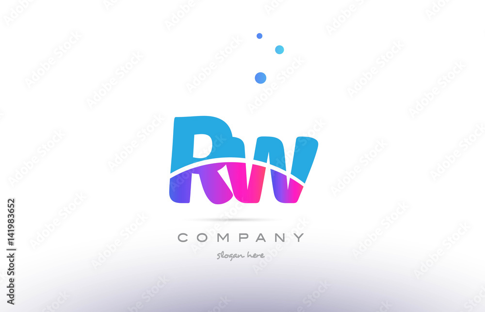 rw r w  pink blue white modern alphabet letter logo icon template