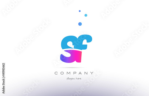 sf s f  pink blue white modern alphabet letter logo icon template