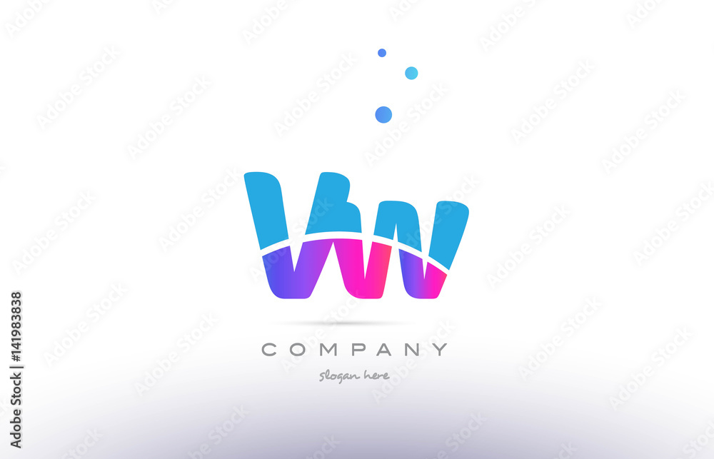 v w pink blue white modern alphabet letter logo icon template