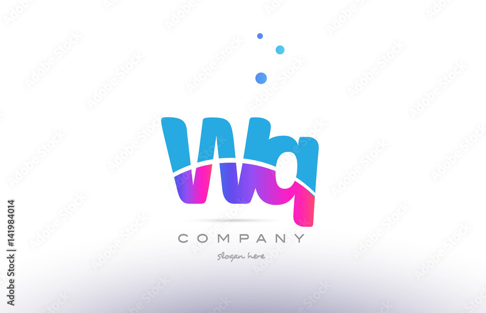 wq w q  pink blue white modern alphabet letter logo icon template