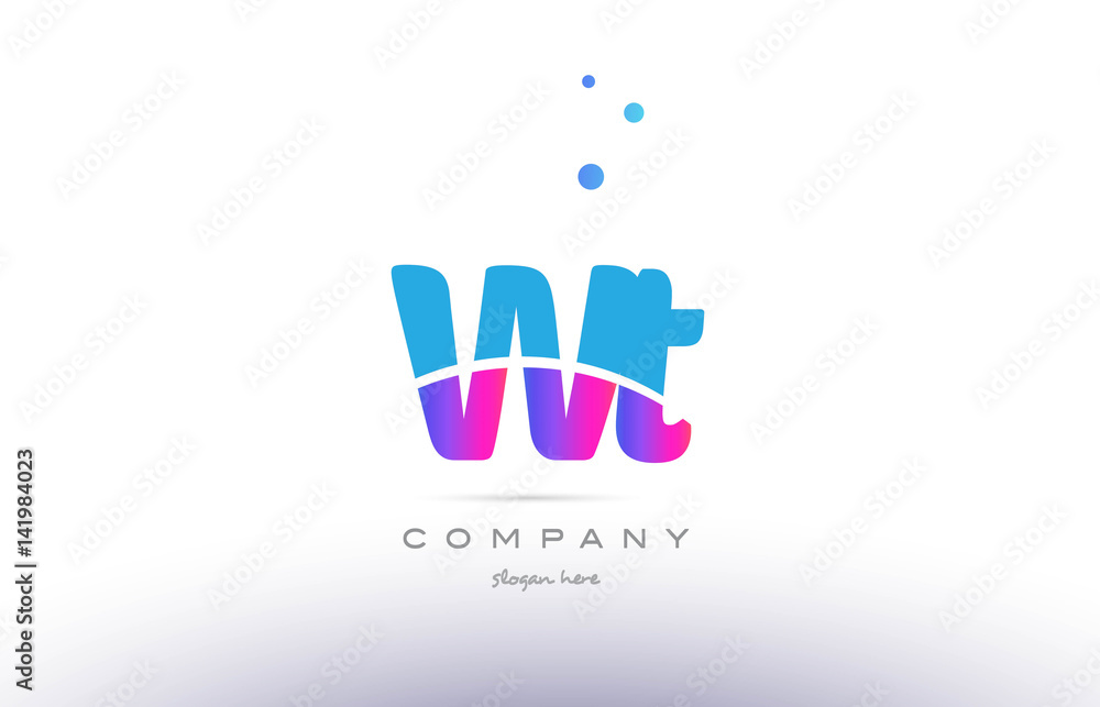 wt w t  pink blue white modern alphabet letter logo icon template