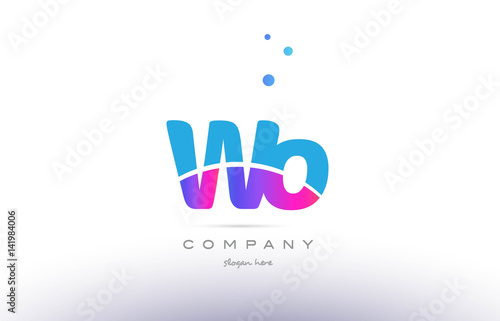 Fototapeta Naklejka Na Ścianę i Meble -  wo w o  pink blue white modern alphabet letter logo icon template