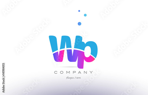 Fototapeta Naklejka Na Ścianę i Meble -  wp w p  pink blue white modern alphabet letter logo icon template