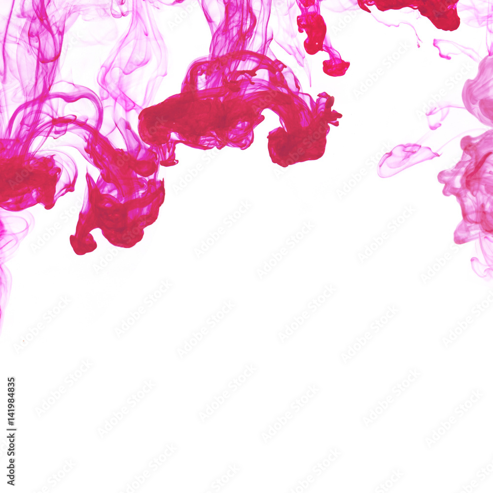 White background with pink ink in water