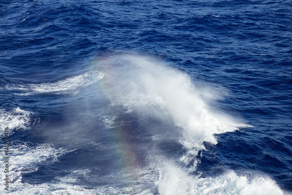 Spray rainbow from deep ocean waves Spray rainbow from deep ocean waves
