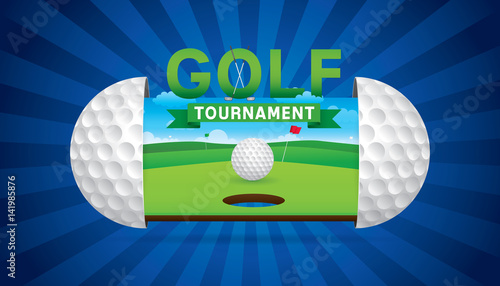 Vector of golf tournament with green golf field background.